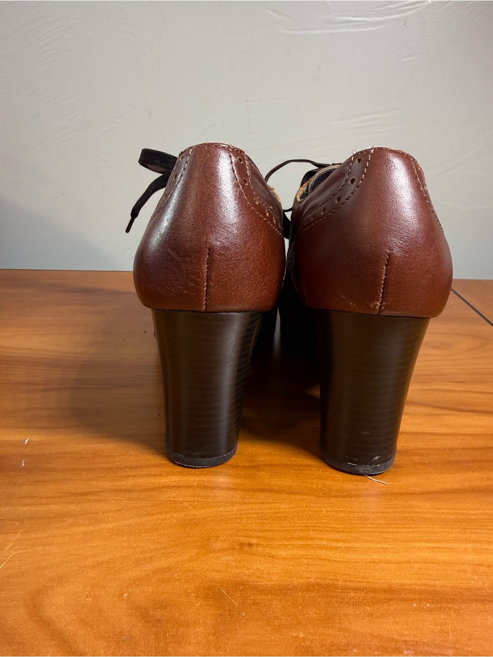 B.O.C. Zandi Brouge Brown Oxford Pump Heel Lace Up Chunky Academia Leather W9 - Picture 3 of 9